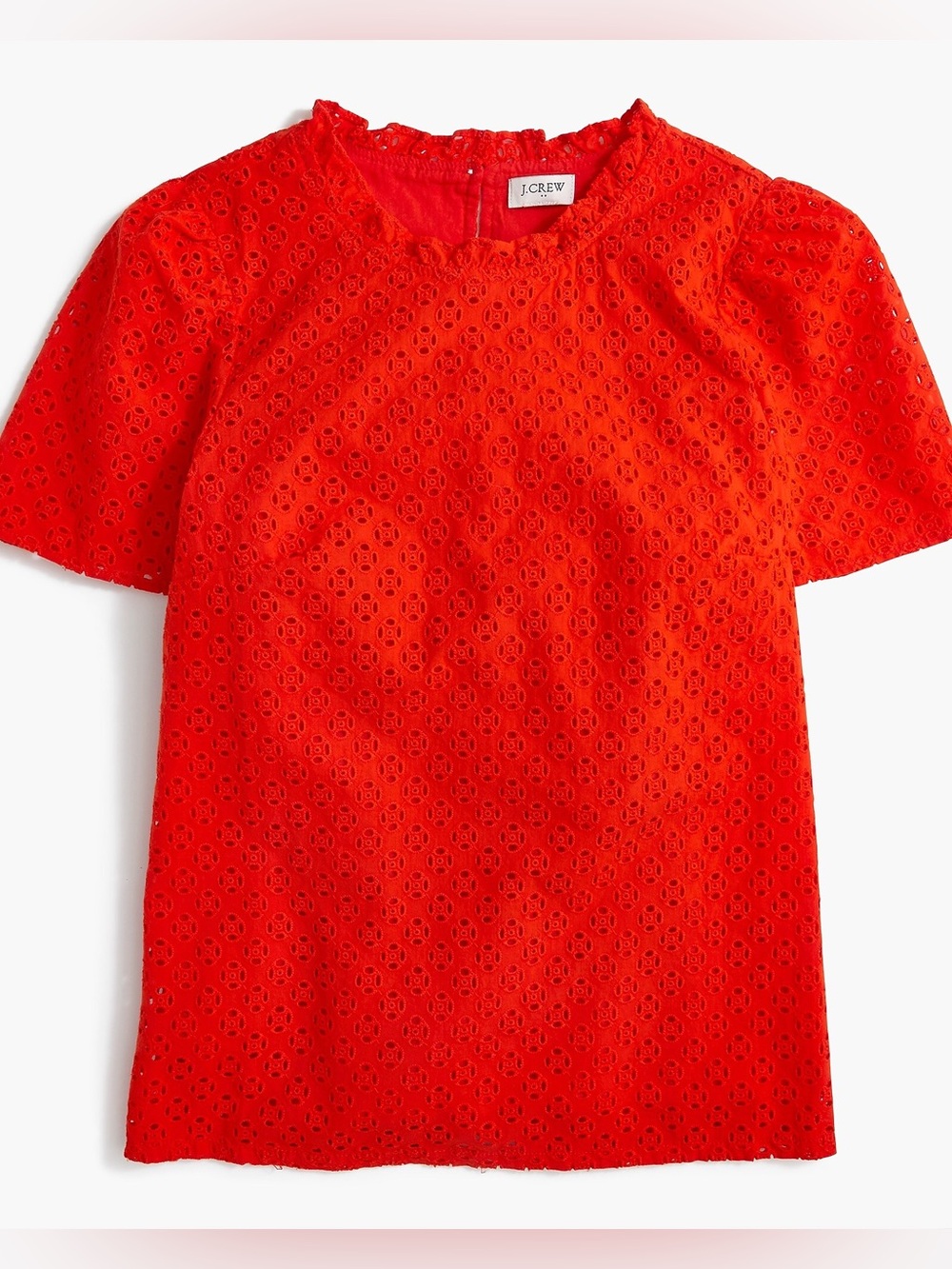J. Crew Red Orange Eyelet Puff Sleeve Cotton Blouse Size XS